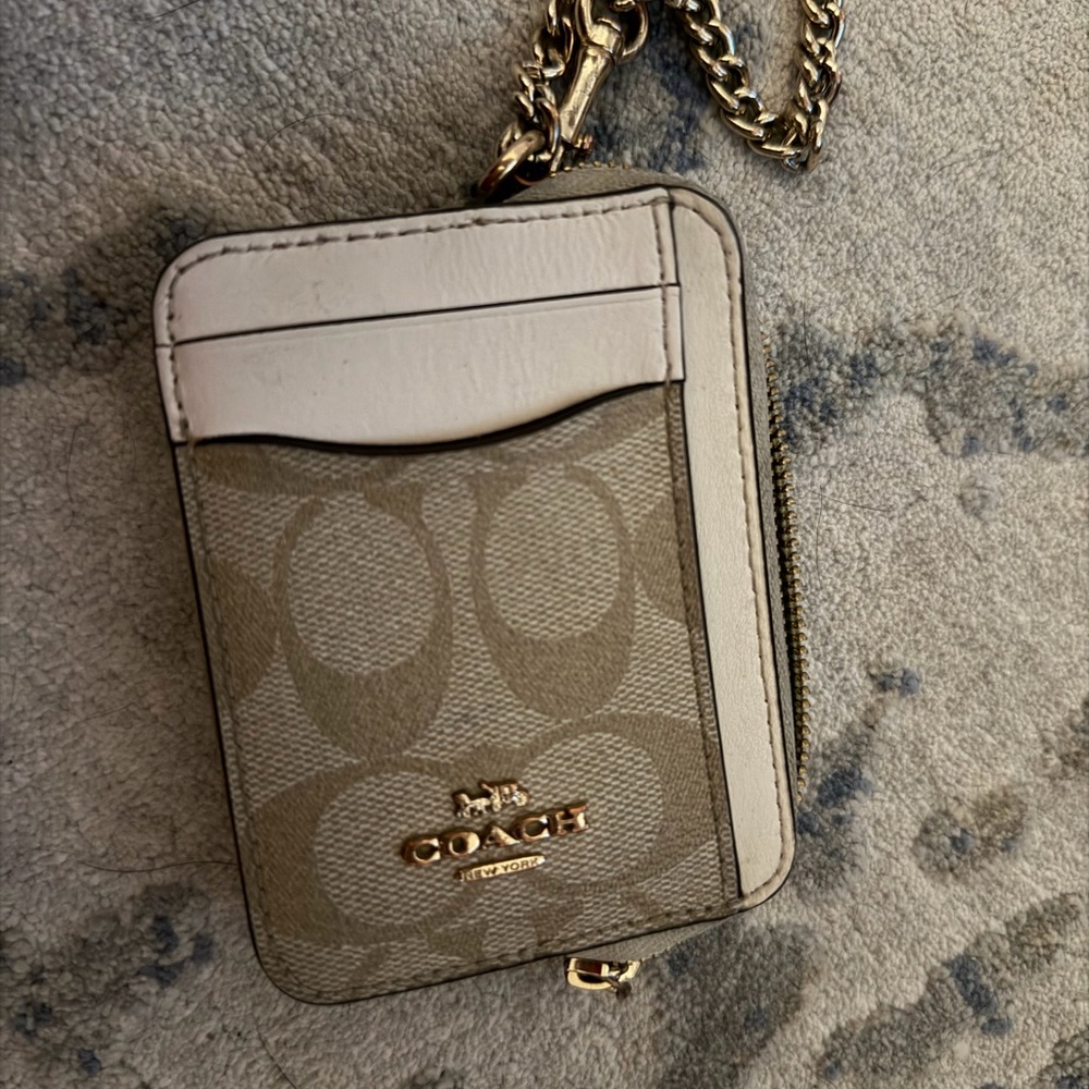 Coach Beige and Cream Card Holder wristlet wallet